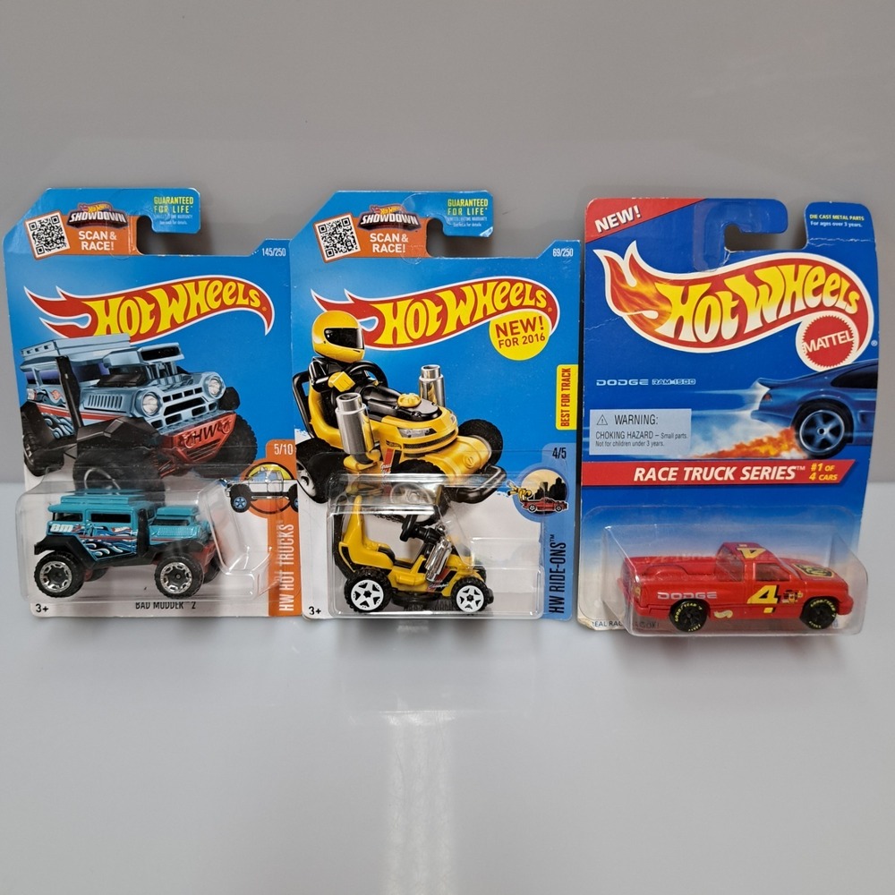 Hot Wheels Die Cast Car Lot‎ Of 3 Carded Bad Mudder Grass Chomper Dodge Pickup